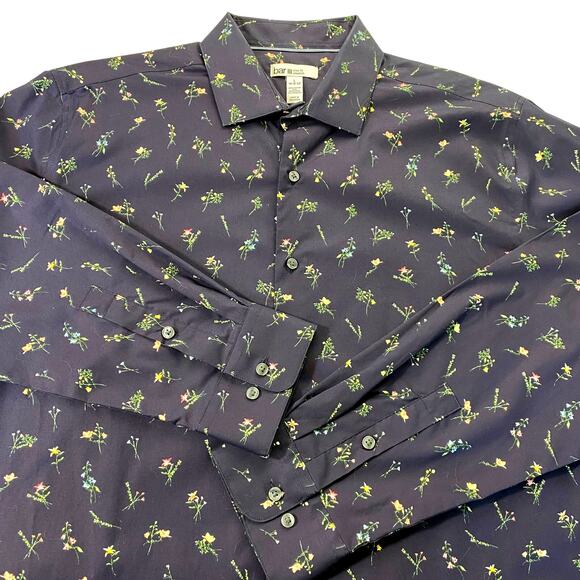 bar III Untucked Floral Dress Shirt Men L Navy Slim Fit Stretch Button Up Career - Picture 1 of 11